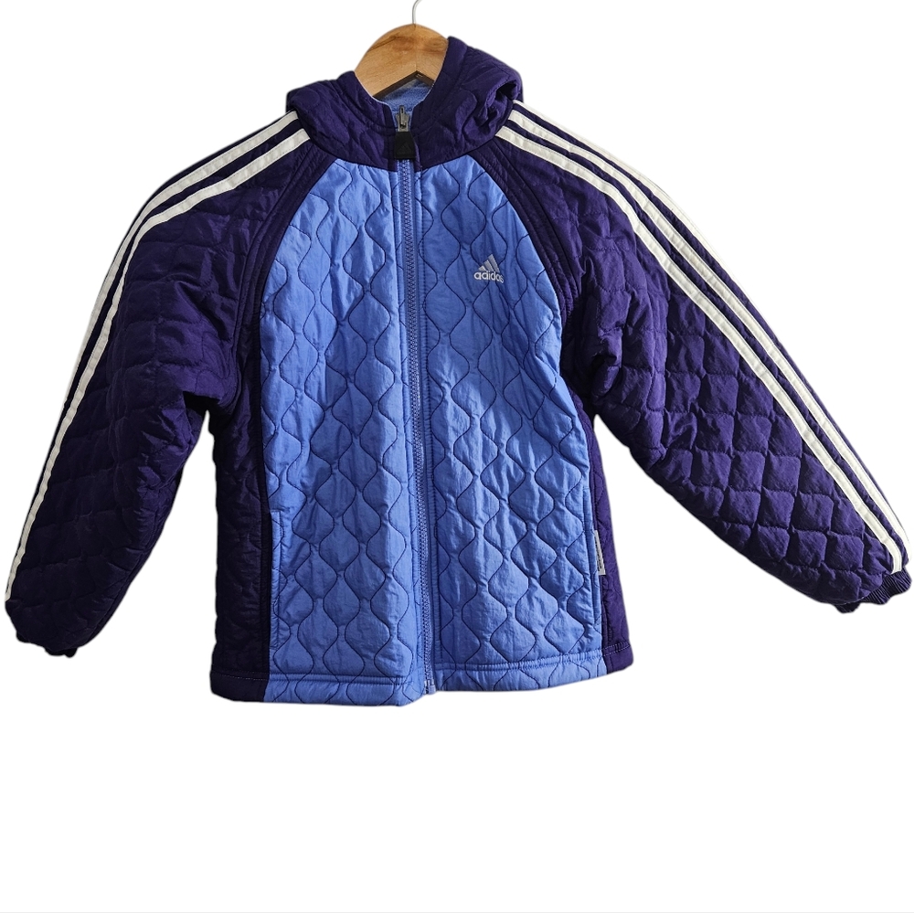 Adidas Vintage Reversible Hooded Jacket Purple 3 Stripes Fleece Lined Youth